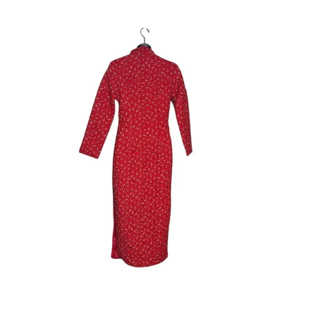 Fly horse women’s medium maxi quilt dress robe floral Asian inspired split back